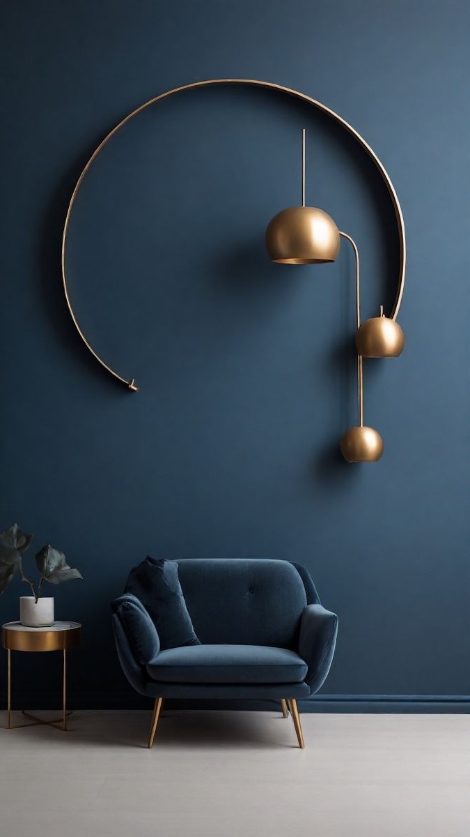 Interior painting in Brampton — navy blue accent wall in a living room