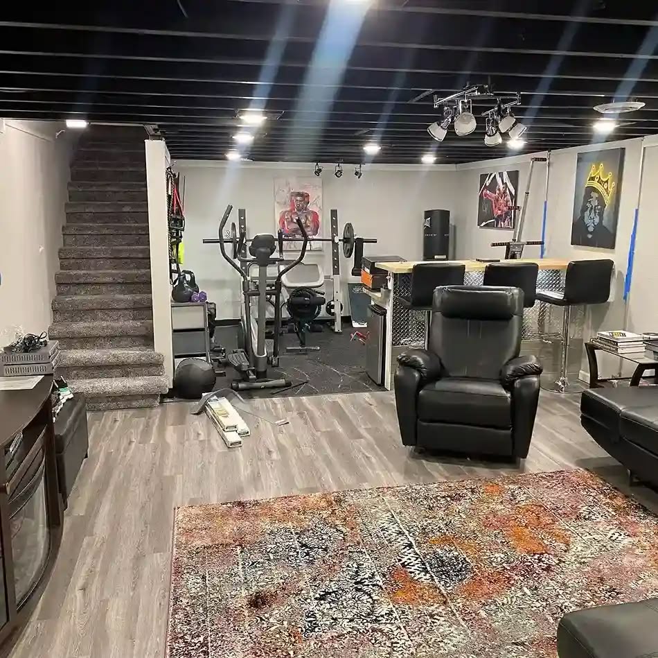 Basement suite rec room set up as a home gym
