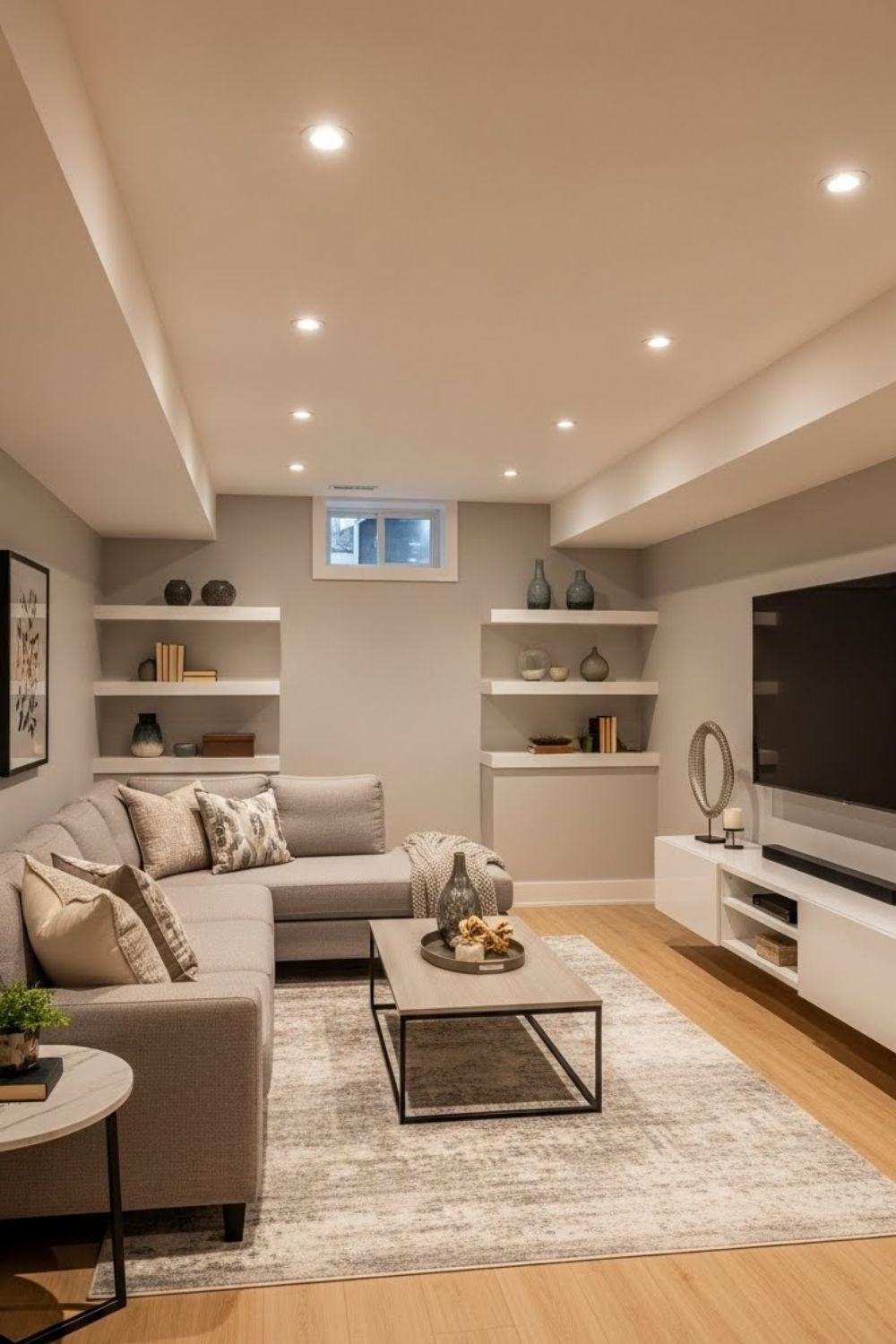 Finished luxury basement lounge with pool table, stone fireplace and reclaimed wood wall