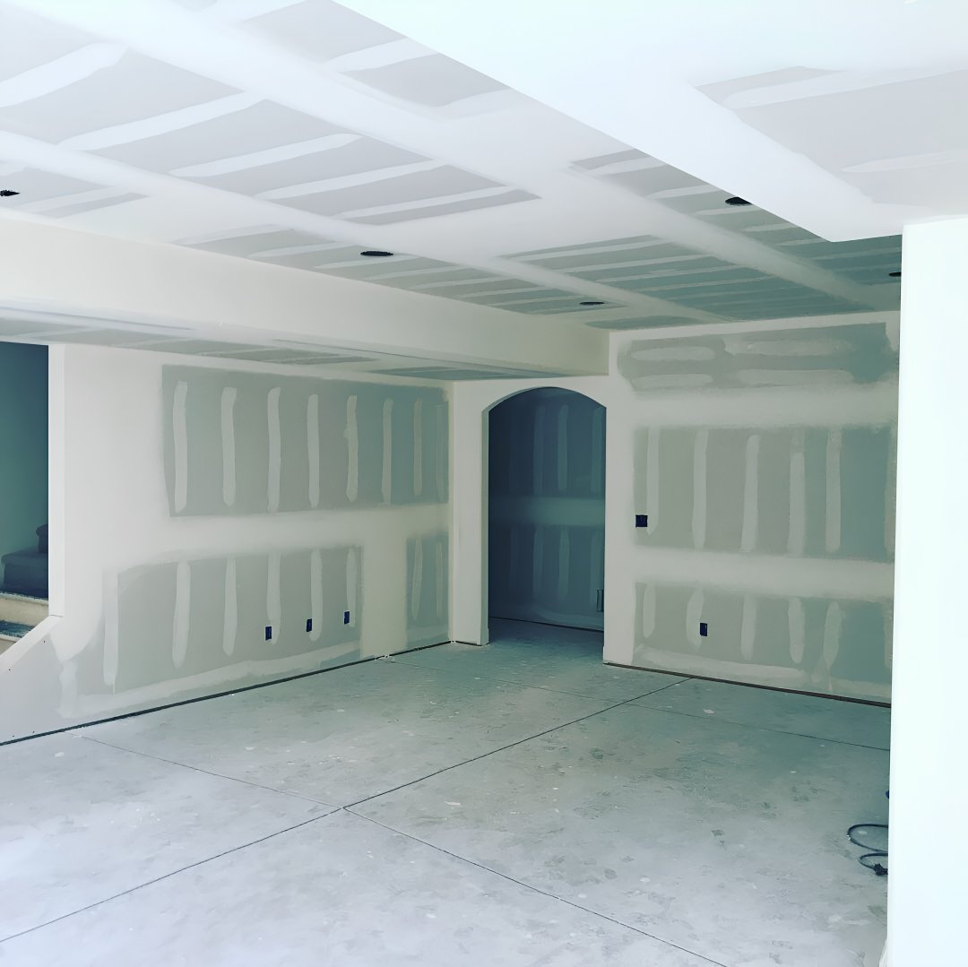 Drywall installation in Oakville — coffered ceiling and archway