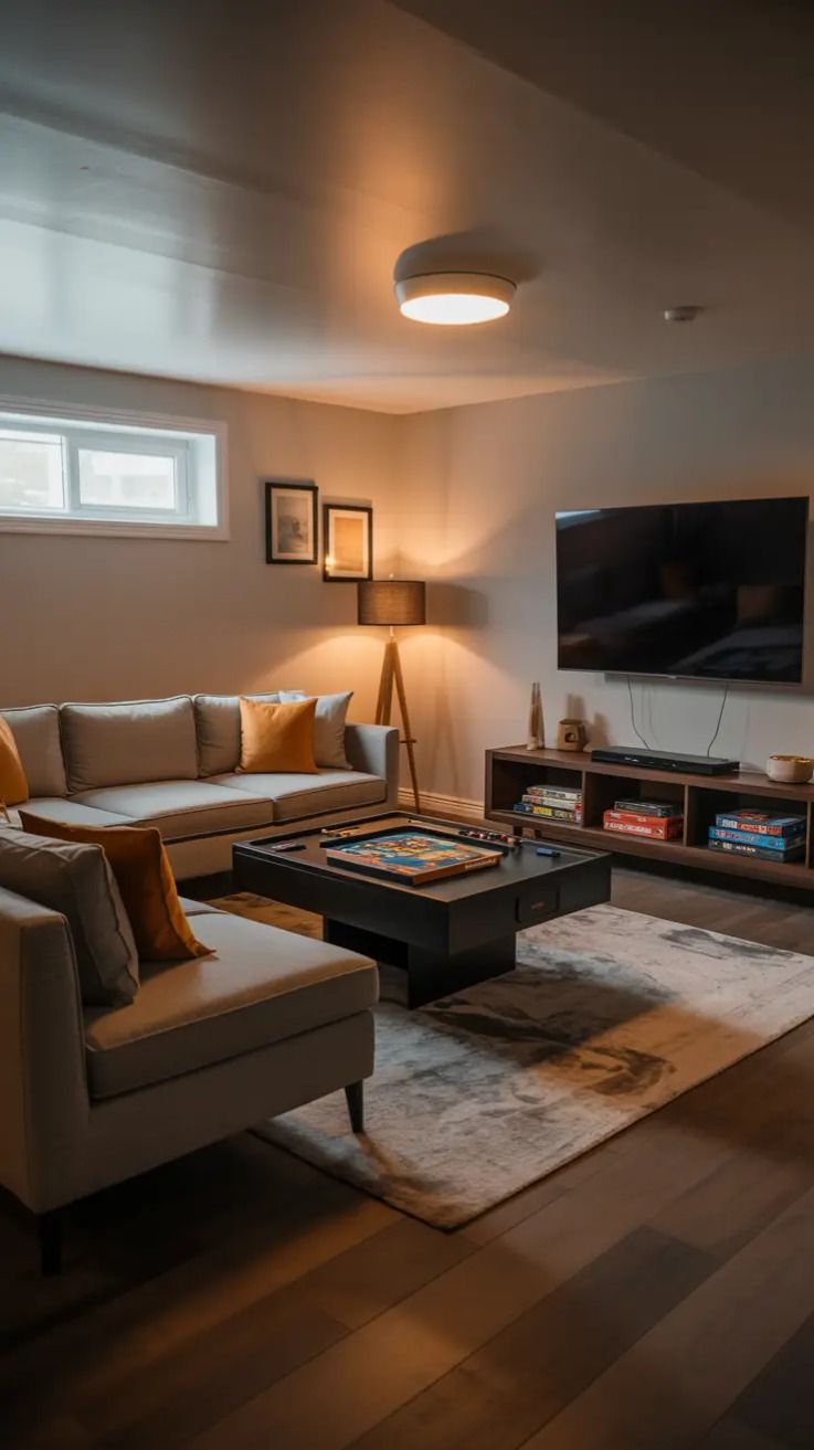 Finished luxury basement lounge with pool table, stone fireplace and reclaimed wood wall