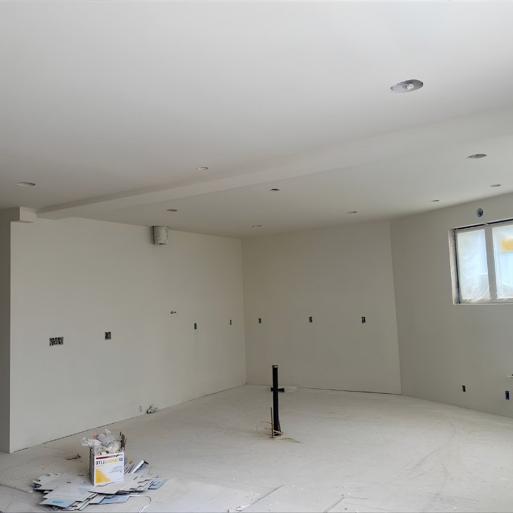 Drywall installation in Aurora — finished room with recessed lighting