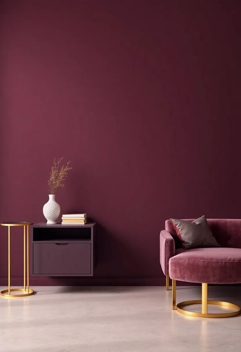 Wellington County interior painting — burgundy wall with a mauve armchair