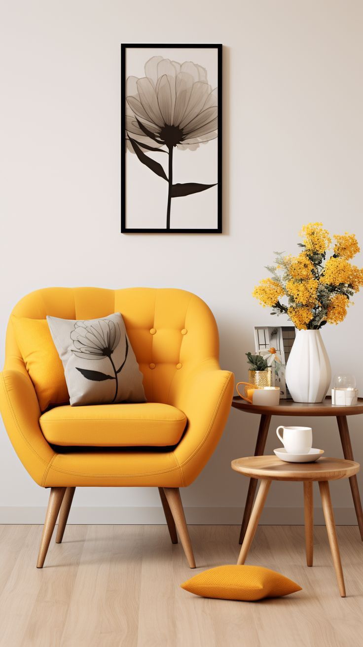 Waterloo Region interior painting — cream wall with a mustard armchair