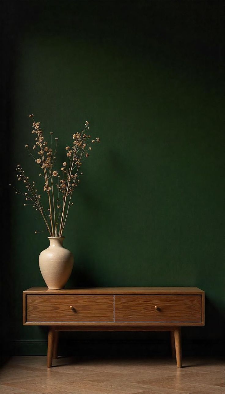 Durham Region interior painting — dark green wall with a wood sideboard