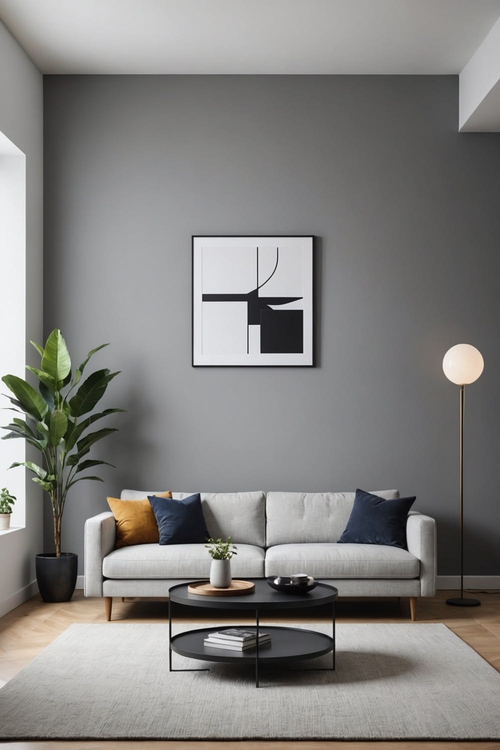 Northumberland County interior painting — grey accent wall living room
