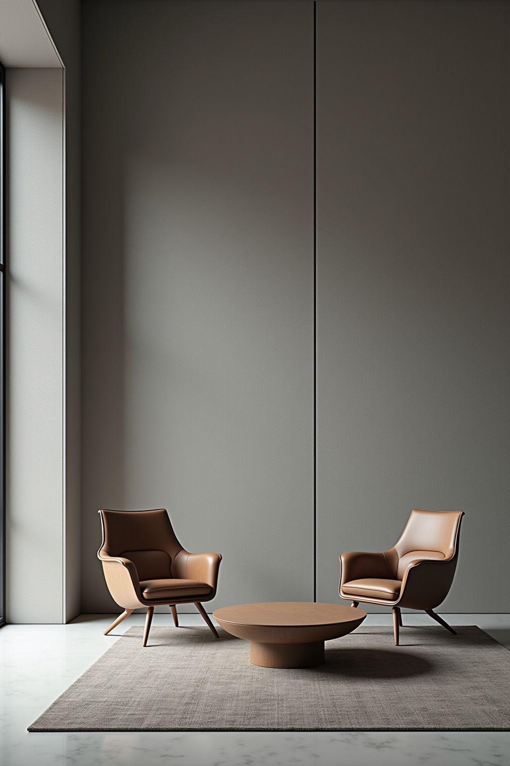 Peel Region interior painting — grey feature wall with brown leather armchairs