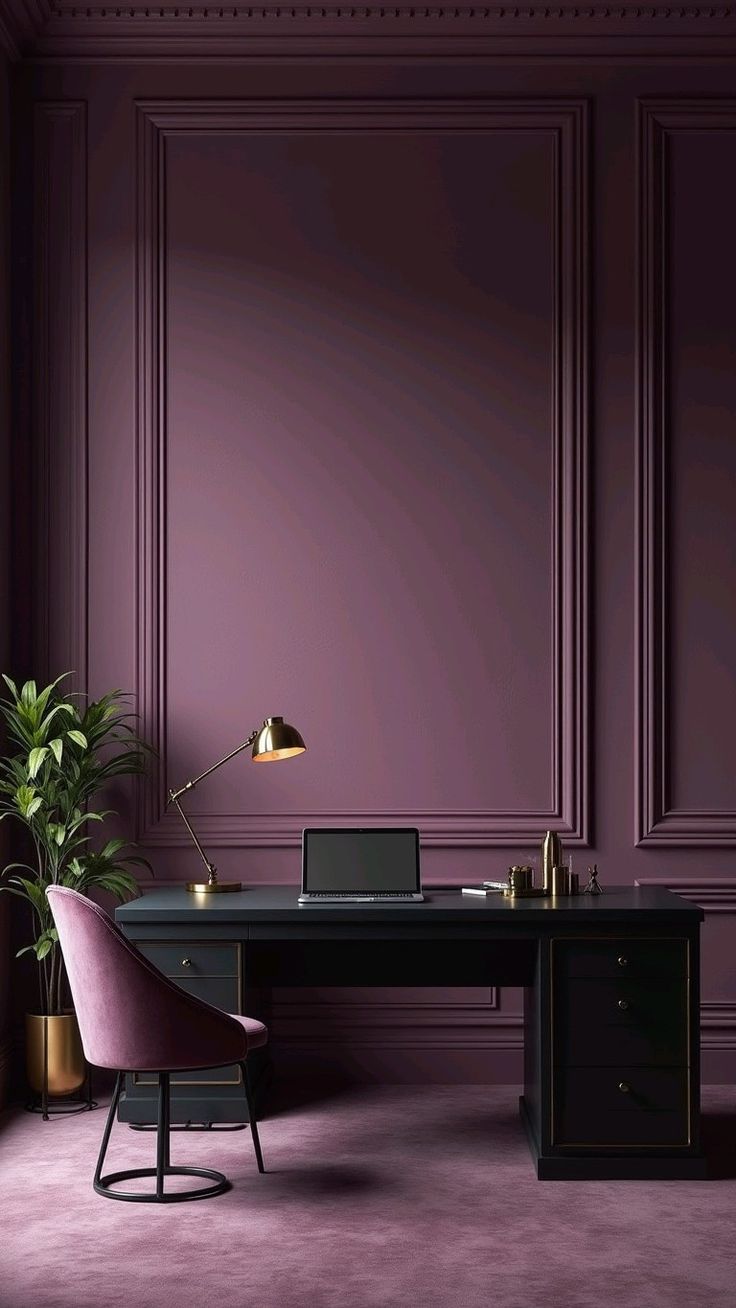 Norfolk County interior painting — plum panelled home office wall