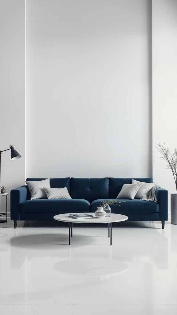 Peterborough County interior painting — white walls with a navy blue sofa
