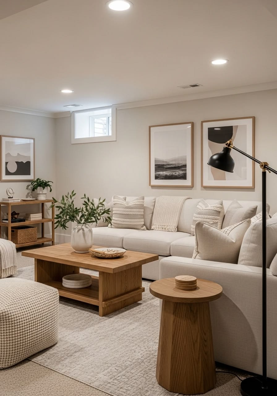 Finished luxury basement lounge with pool table, stone fireplace and reclaimed wood wall