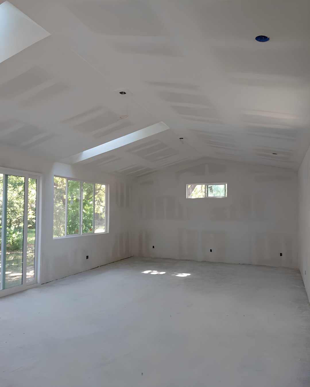 Vaulted drywall ceiling with taped seams in a bright IntraBuild project