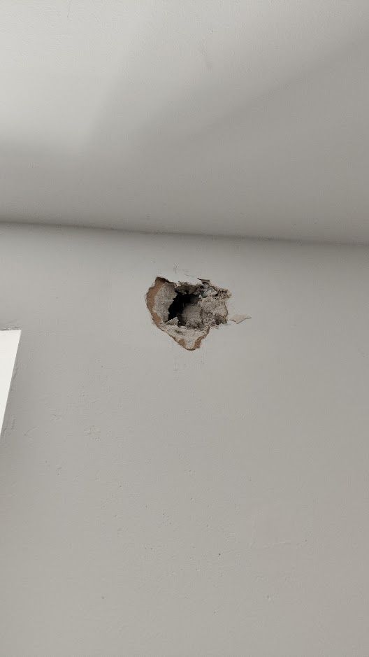 Drywall patch feathered and primed in a Grey County chalet